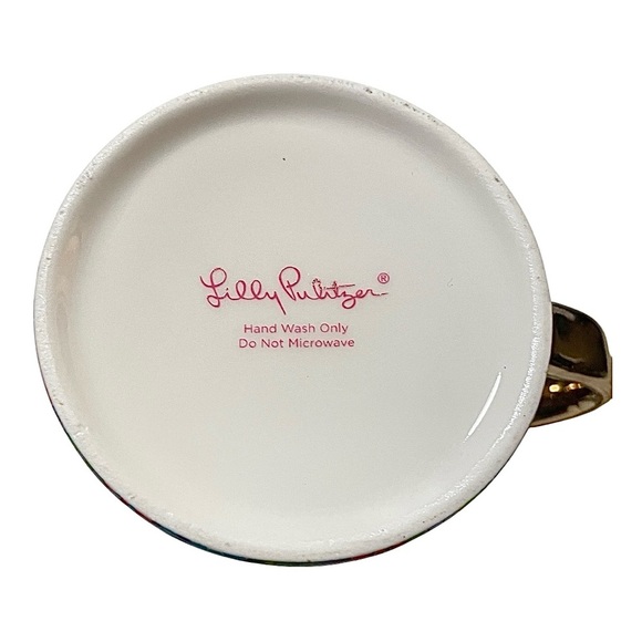 Lilly Pulitzer Colorful Floral Ceramic J Initial Mug Cup Gold Handle & Trim - Picture 2 of 4